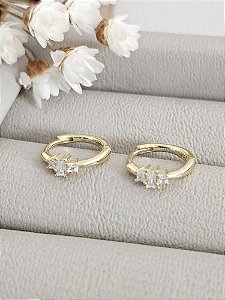Brinco argolinha 10mm com zircônia prata 925 banhado a ouro amarelo 18k
