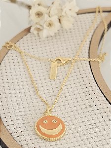 Colar happy dupla face prata 925 banhado a ouro amarelo 18k