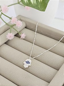 Colar Mão de Fátima cravejado prata 925