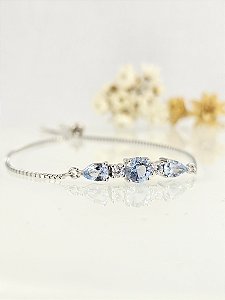 Pulseira topázio azul céu regulável prata 925 com banho de ródio