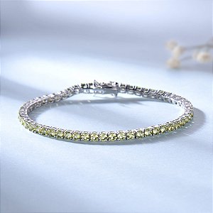 Pulseira riviera peridoto 2mm fecho gaveta prata 925 com ródio/ 18cm