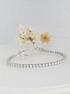 Pulseira Riviera cristal 3mm fecho gaveta prata 925 com banho de ródio/ 18cm