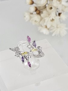 Anel regulável colorido prata 925 com ródio