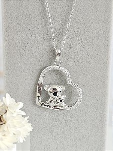 Colar coala coração cravejado prata 925 com banho de ródio