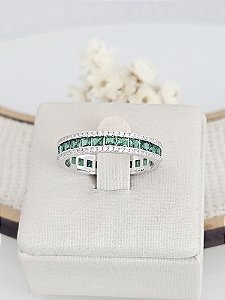 Anel aparador zircônia verde prata 925 com banho de ródio