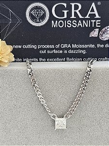 Colar ponto de luz Moissanite quadrado 5,5mm prata 925 com banho de ródio