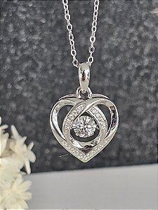 Colar coração com Moissanite de 5mm prata 925/ródio