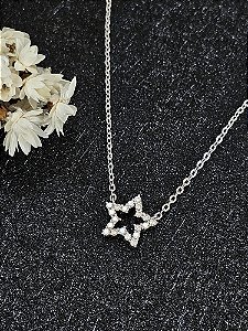 Colar Estrela Moissanite prata 925 com ródio
