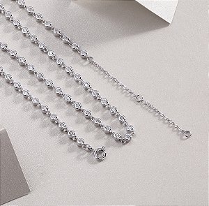 Colar Riviera Moissanite 2mm cravação inglesa prata 925 com banho de ródio