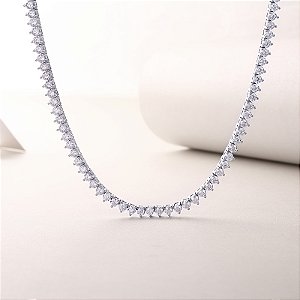 Colar Riviera 3 garras Moissanite 3mm/45cm prata 925 com banho de ródio