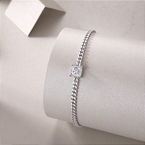 Pulseira Moissanite quadrado 5,5mm prata 925 com banho de ródio