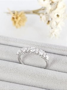 Anel meia aliança Moissanite 3,5/1,75mm prata 925 com banho de ródio