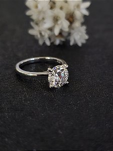 Anel Solitário Moissanite 8mm/2,0ct prata 925 com banho de ródio