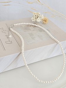 gargantilha de pérola sintética 4mm prata 925 com banho de ródio