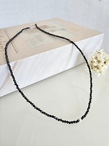 Choker de pedra ágata negra lapidada 2mm prata 925 com ródio