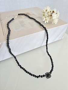 Choker de pedra ágata negra lapidada de 3mm prata 925 e ródio