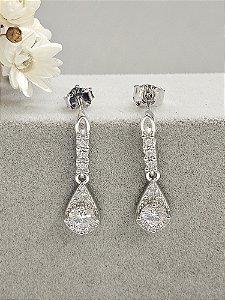 Brinco gota cravejada prata 925 com banho de ródio