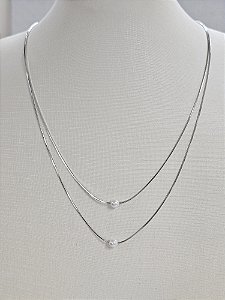 Colar duplo pérola 4mm prata 925 com ródio