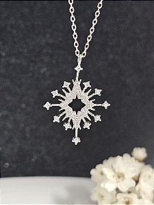 Colar losango cravejado prata 925 com ródio