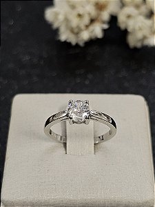 Anel solitário 5mm prata 925 com ródio