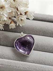 Pingente pedra natural Ametista coração pequeno prata 925