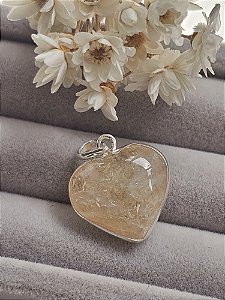Pingente pedra natural Citrino coração pequeno prata 925