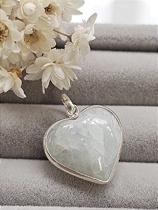 Pingente pedra natural Água Marinha coração pequeno prata 925