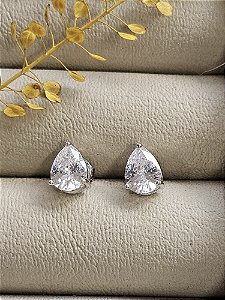 Brinco gota zircônia 8mm x 6mm prata 925 com banho de ródio