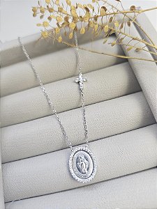 Colar Nossa Senhora Cravejada prata 925 com ródio