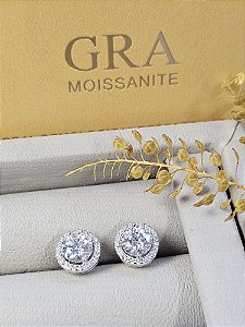 Brinco ponto de luz Moissanite 6,5mm/ 1ct prata 925 com banho de ródio