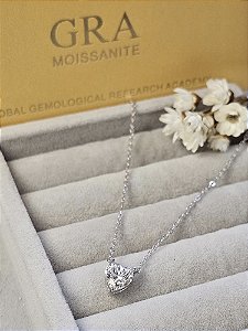 Colar pingente coração Moissanite 6,5mm/ 1ct prata 925 com banho de ródio