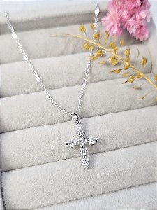 Colar com pingente crucifixo Moissanite 3mm/0.10ct prata 925 com ródio