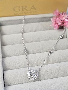 Colar ponto de luz Moissanite 6,5mm/1.0ct prata 925 com banho de ródio
