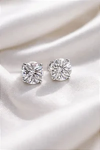 Brinco solitário 8mm Moissanite/2.0ct prata 925 com ródio