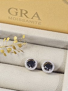 Brinco Moissanite Black 6,5mm/ 1.0ct prata 925 com ródio