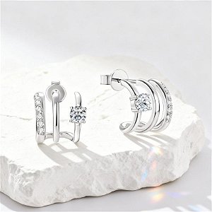 Brinco 3 aros Moissanite 4mm/ 0.30ct prata 925 com ródio
