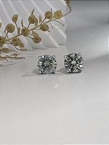 Brinco Solitário Moissanite Ciano 6.5mm/1.0 ct Prata 925 com banho de ródio