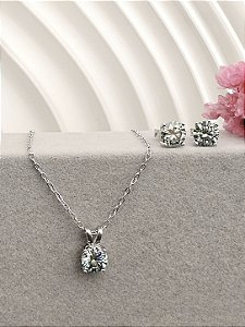 Conjunto Ponto De Luz Moissanite Ciano 6.5mm Prata 925/ródio