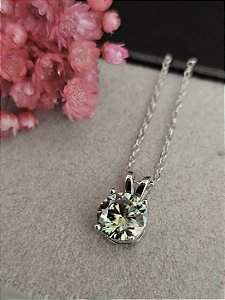 Colar Ponto De Luz Moissanite Ciano 8mm/2ct Prata 925/ródio