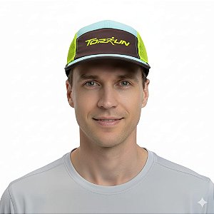 Boné Five Panel - Aba Reta Azul Claro e Verde