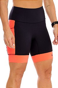 Bermuda Feminina Compress Max PRETO COM LARANJA