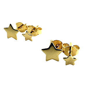 Brinco Semijoia Hipoalergênico Duplo Happy Lyfe  Estrelinhas Lisas no Dourado