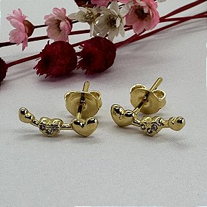 Brinco Semijoia Hipoalergênico Ear Cuff Coracoes de Zirconia Happy Lyfe Pq. Dourado com Cristal