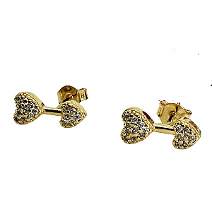 Brinco Semijoia Hipoalergênico Corações de Zirconias Happy Lyfe Dourado