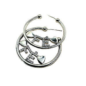Brinco Semijoia Hipoalergênico Argola Happy Lyfe Rodio Branco Fé