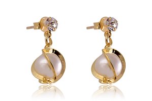 Brinco Happy Lyfe Hipoalergênico Pq com Perola e Trabalhado com Zircônia Banhado em Ouro 18k