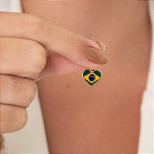 Pingente Happy Lyfe Hipoalergênico Bandeira do Brasil Coração