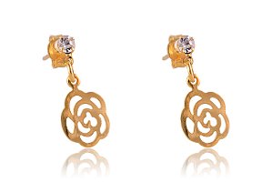 Brinco Happy Lyfe Pequeno de Flor Vazada com Zircônia Banhado em Ouro 18k