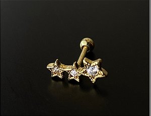 P0679 MICROBELL RODIO RETO 3 ESTRELA COM ZIRCONIA 12 DOURADO