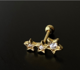 P0675 LABRET RODIO  TRES FLORES CRAVEJADA 6MM 1.2 DOURADO
